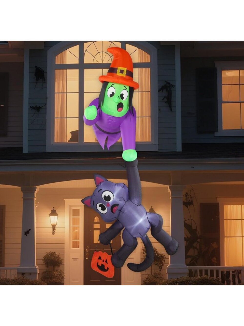 🎃 8FT Tall Halloween Witch and Black Cat Inflatable with LED Lights Yard Decor